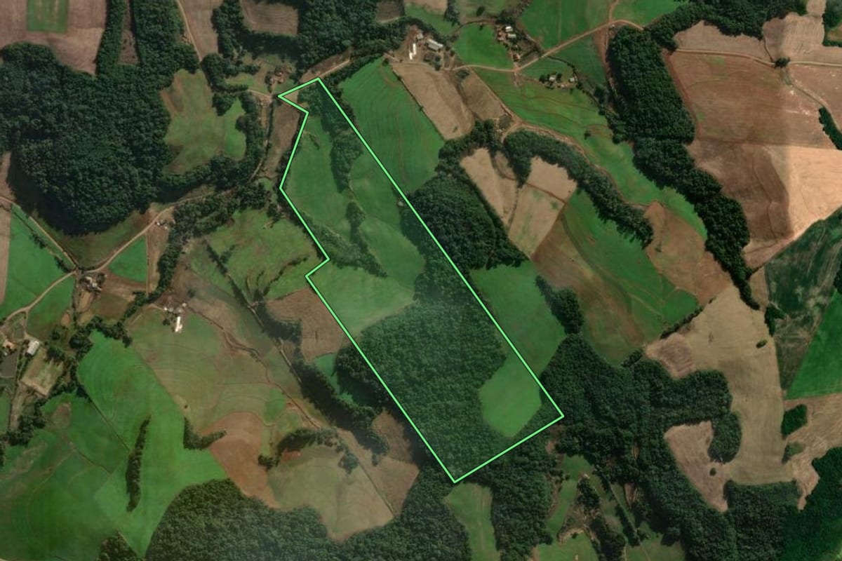 Imagem de satélite do imóvel rural em São José do Inhacorá (RS), com o contorno declarado no CAR desenhado por cima.