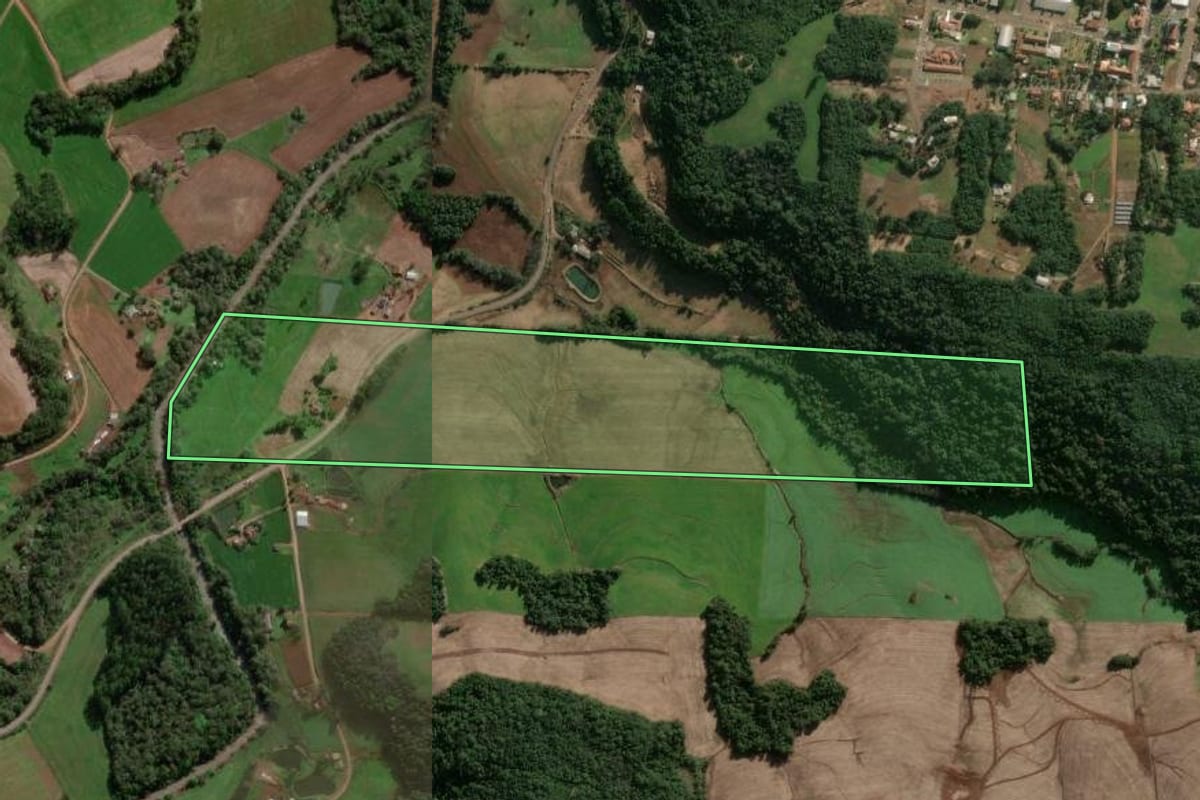 Imagem de satélite do imóvel rural em São José do Inhacorá (RS), com o contorno declarado no CAR desenhado por cima.