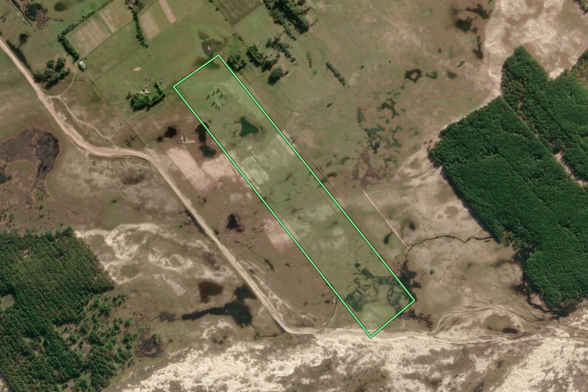 Imagem de satélite do imóvel rural em São José do Norte (RS), com o contorno declarado no CAR desenhado por cima.