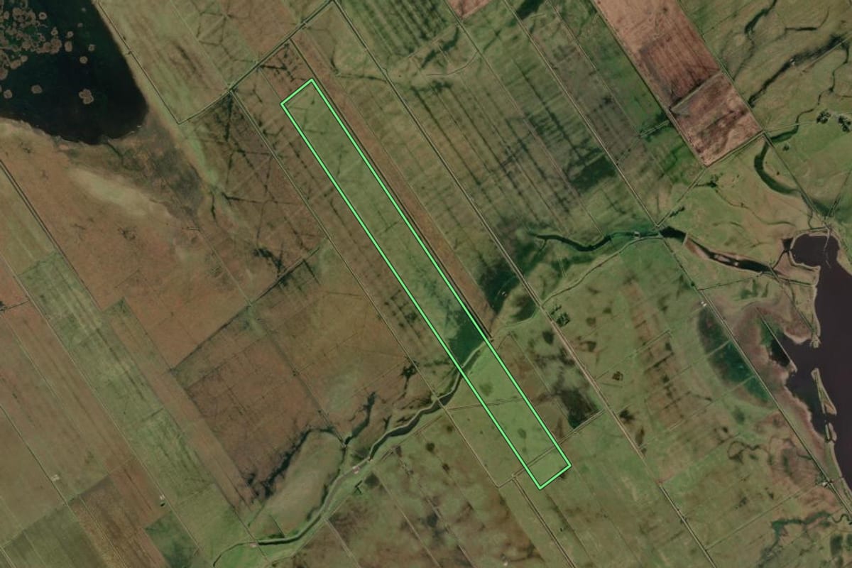 Imagem de satélite do imóvel rural em São José do Norte (RS), com o contorno declarado no CAR desenhado por cima.