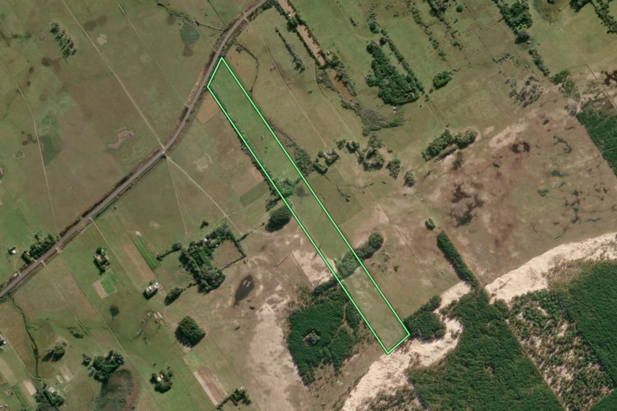 Imagem de satélite do imóvel rural em São José do Norte (RS), com o contorno declarado no CAR desenhado por cima.