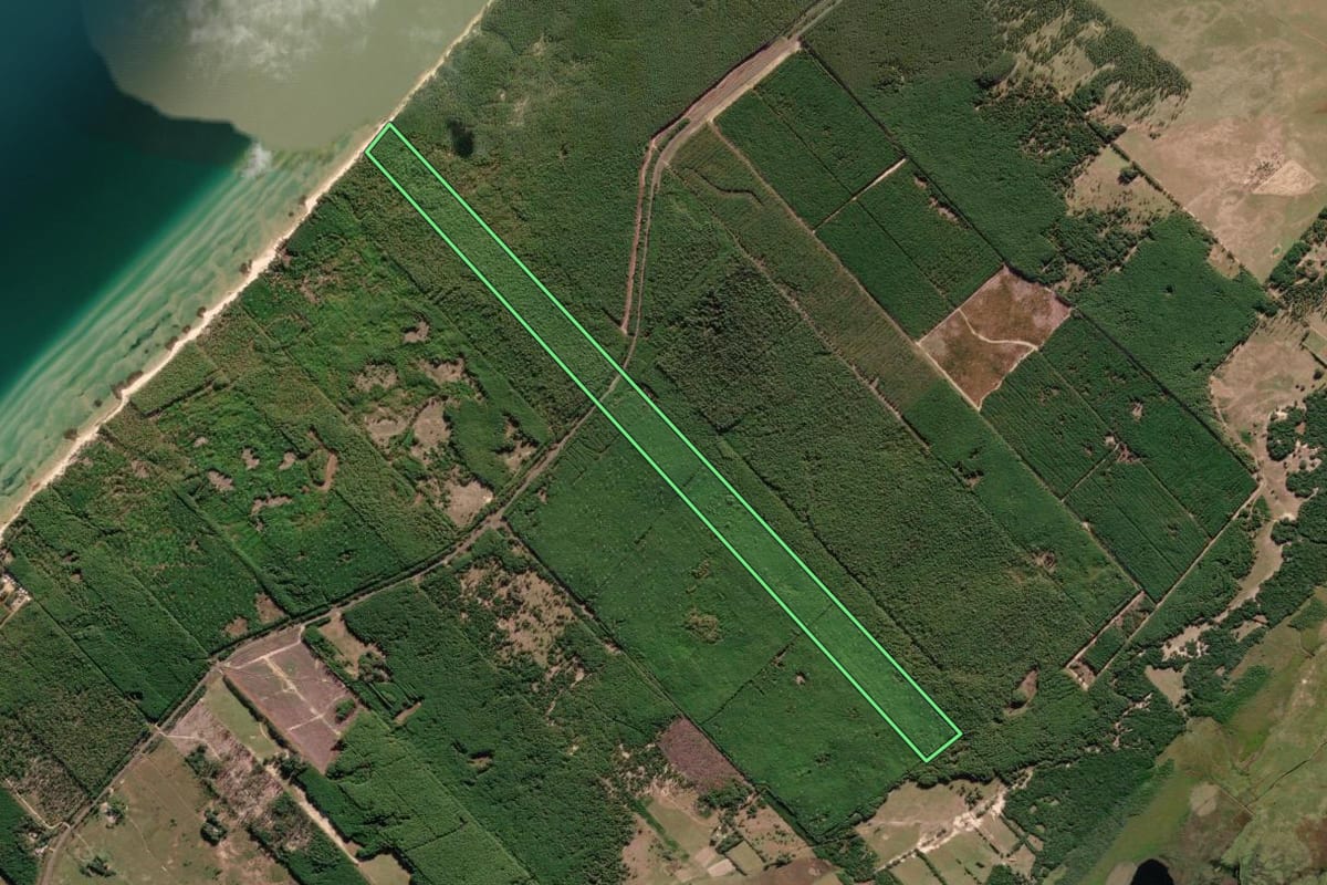 Imagem de satélite do imóvel rural em São José do Norte (RS), com o contorno declarado no CAR desenhado por cima.