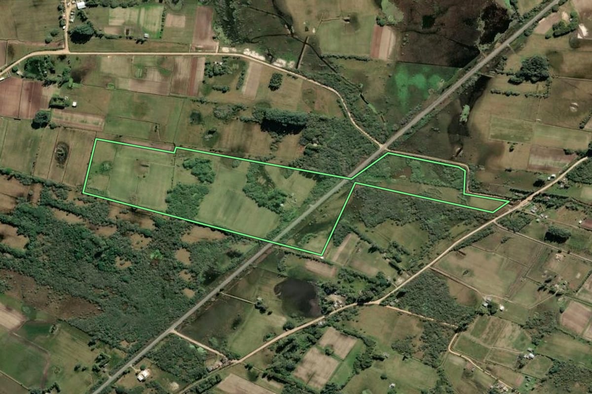 Imagem de satélite do imóvel rural em São José do Norte (RS), com o contorno declarado no CAR desenhado por cima.