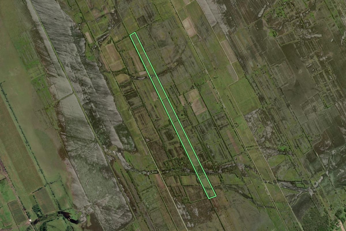 Imagem de satélite do imóvel rural em São José do Norte (RS), com o contorno declarado no CAR desenhado por cima.