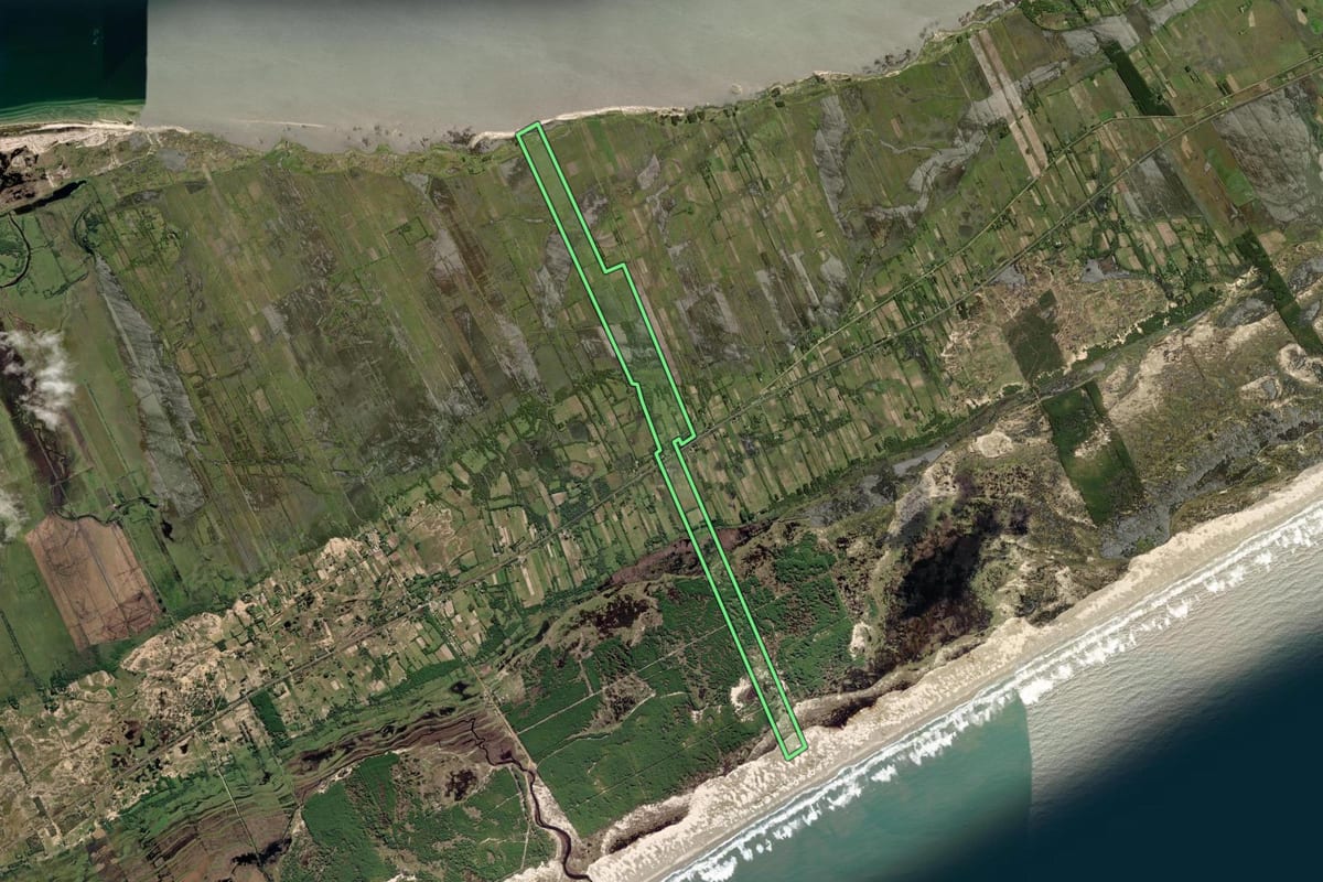 Imagem de satélite do imóvel rural em São José do Norte (RS), com o contorno declarado no CAR desenhado por cima.