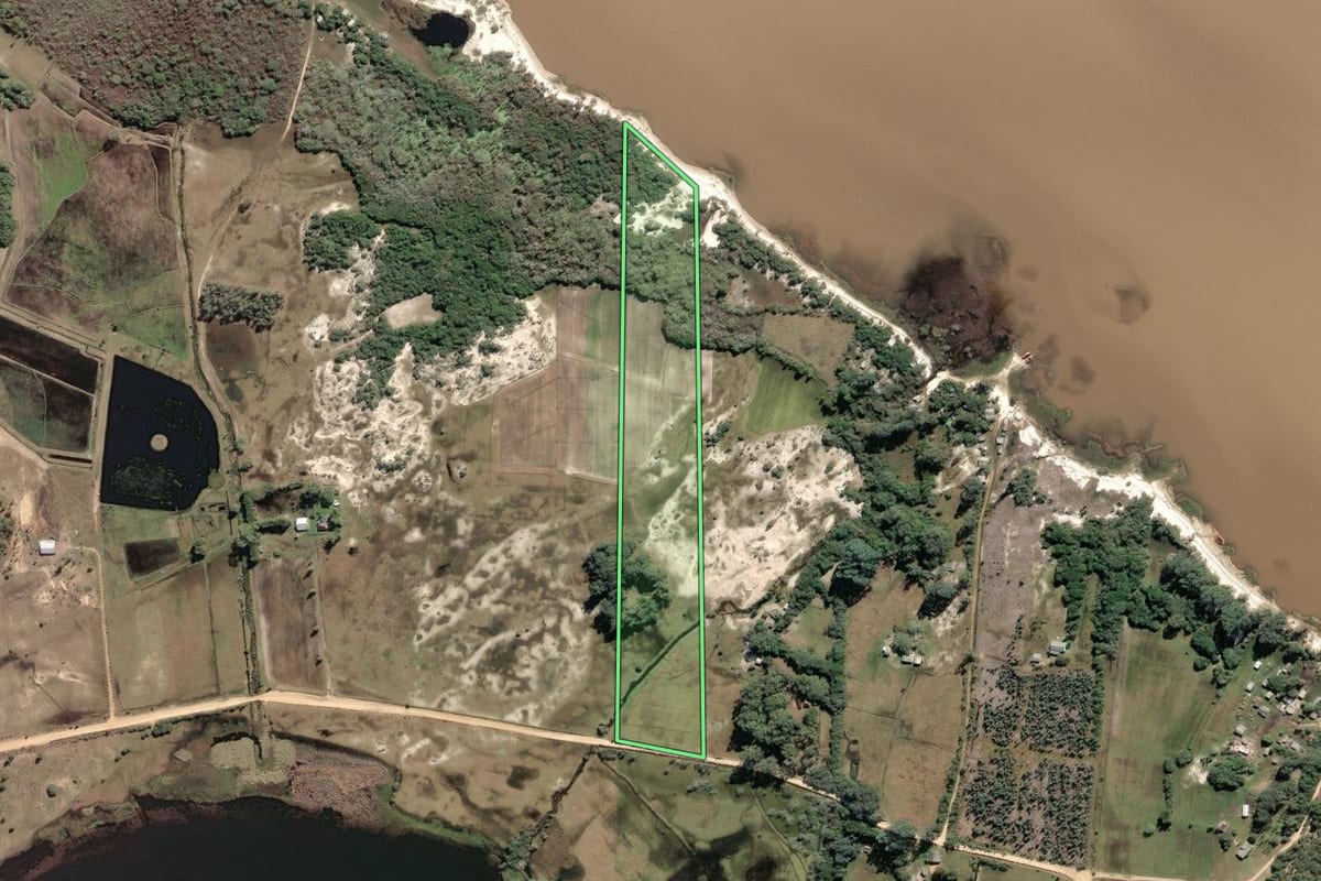 Imagem de satélite do imóvel rural em São José do Norte (RS), com o contorno declarado no CAR desenhado por cima.