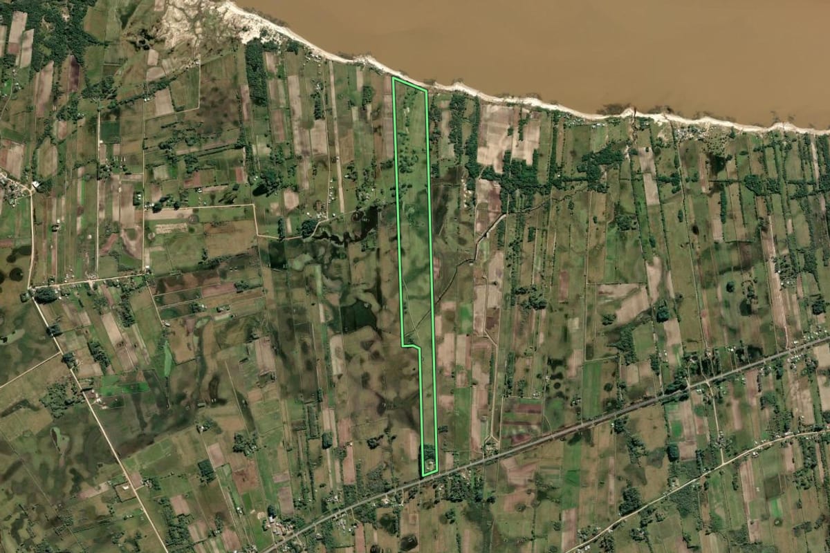 Imagem de satélite do imóvel rural em São José do Norte (RS), com o contorno declarado no CAR desenhado por cima.