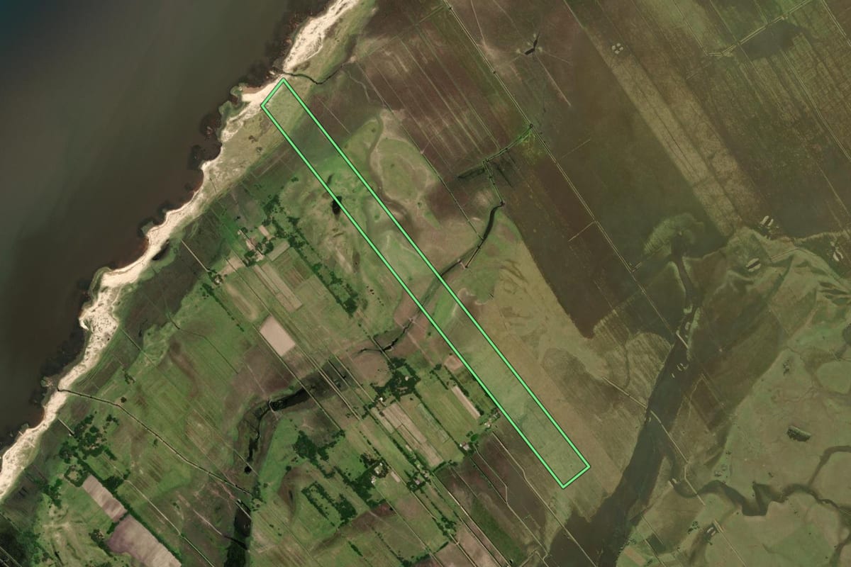 Imagem de satélite do imóvel rural em São José do Norte (RS), com o contorno declarado no CAR desenhado por cima.