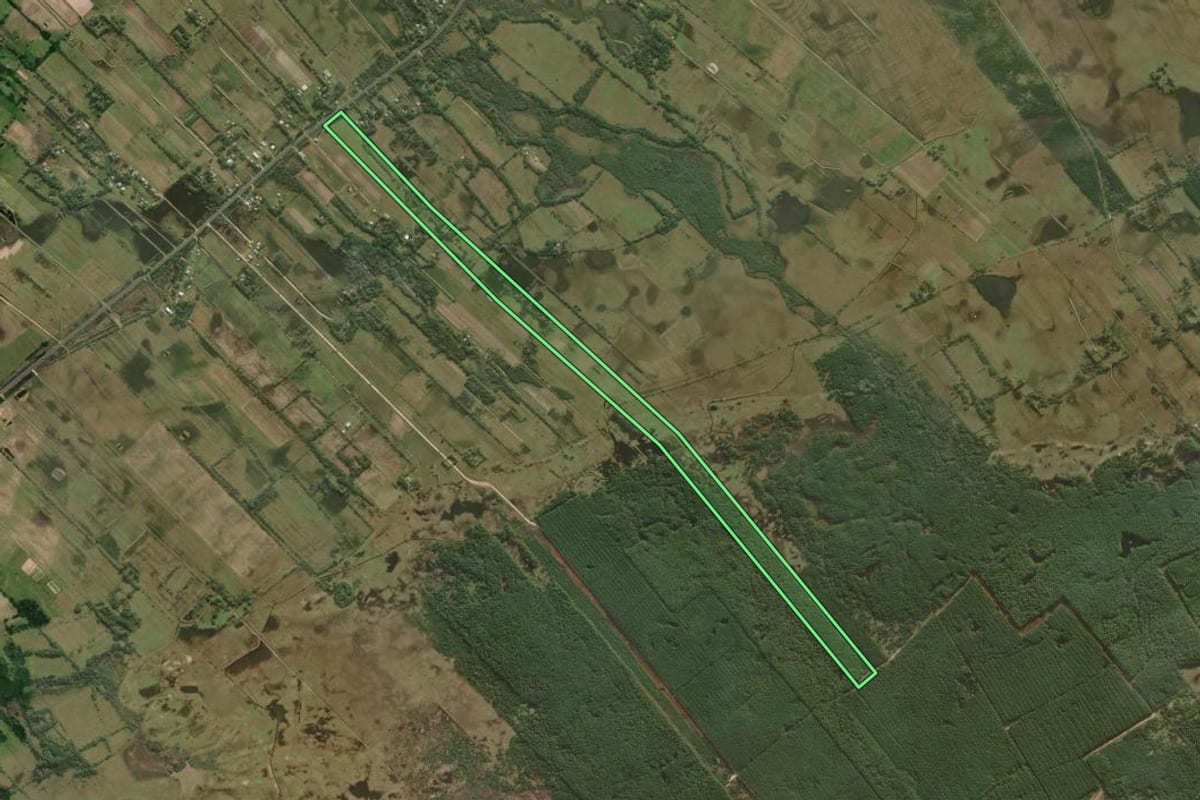 Imagem de satélite do imóvel rural em São José do Norte (RS), com o contorno declarado no CAR desenhado por cima.