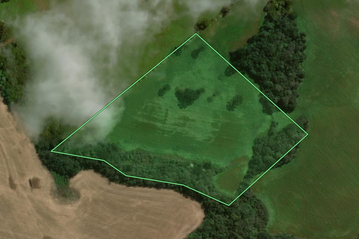 Imagem de satélite do imóvel rural em São José do Ouro (RS), com o contorno declarado no CAR desenhado por cima.