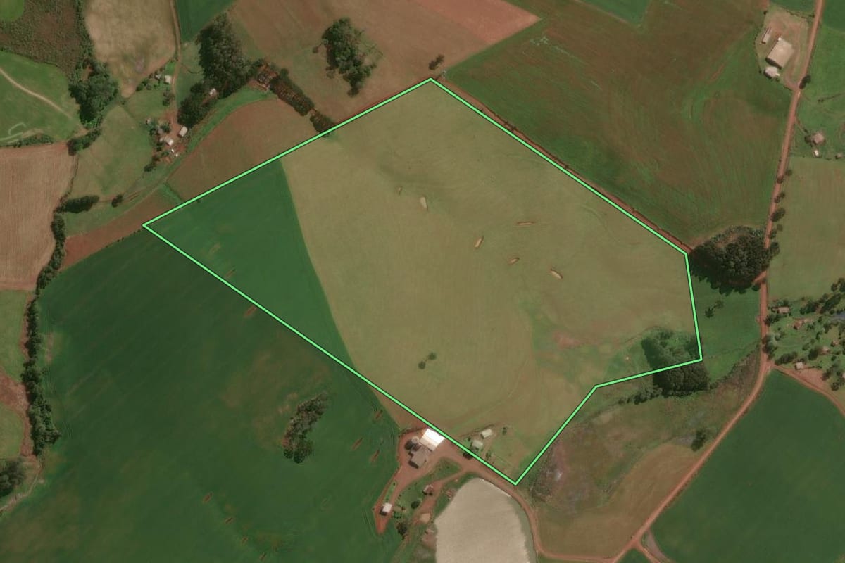 Imagem de satélite do imóvel rural em São José do Ouro (RS), com o contorno declarado no CAR desenhado por cima.