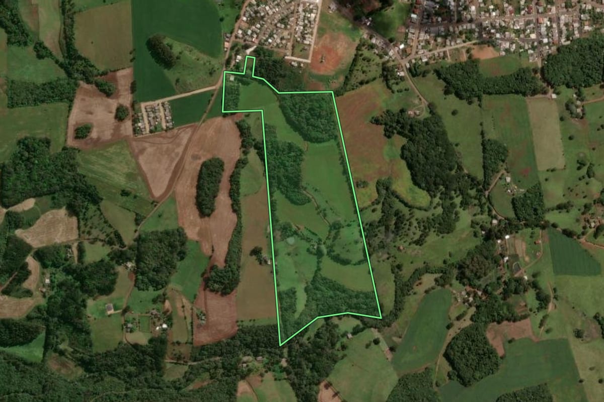 Imagem de satélite do imóvel rural em São José do Ouro (RS), com o contorno declarado no CAR desenhado por cima.