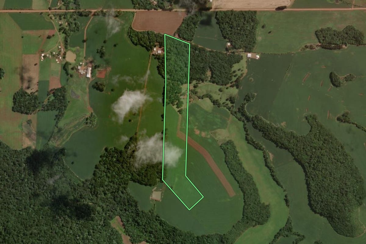 Imagem de satélite do imóvel rural em São José do Ouro (RS), com o contorno declarado no CAR desenhado por cima.