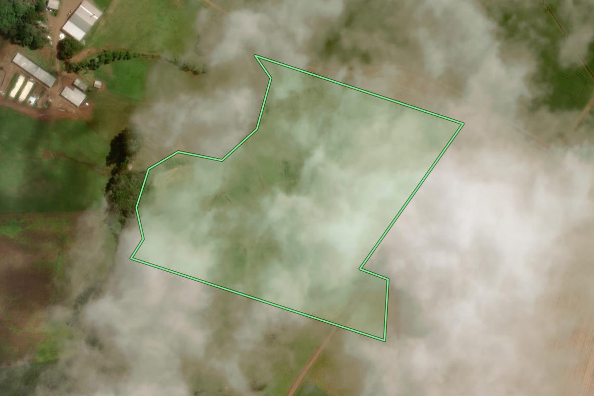 Imagem de satélite do imóvel rural em São José do Ouro (RS), com o contorno declarado no CAR desenhado por cima.