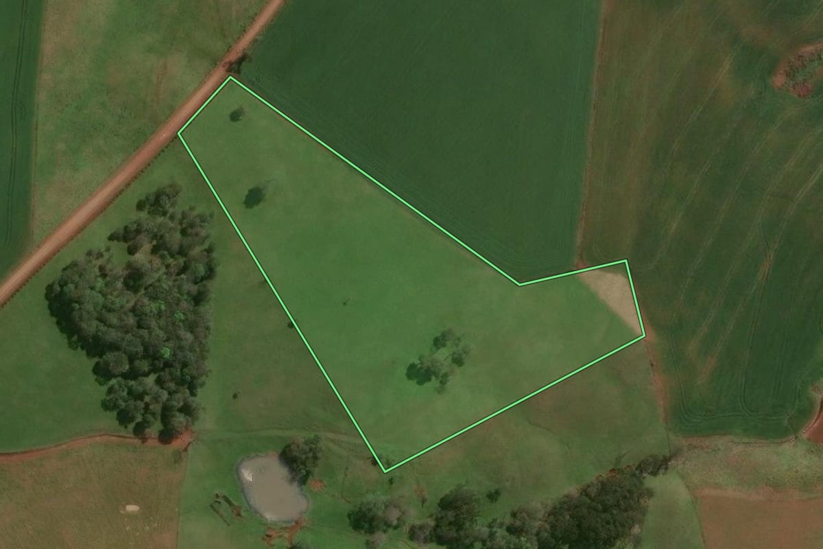 Imagem de satélite do imóvel rural em São José do Ouro (RS), com o contorno declarado no CAR desenhado por cima.