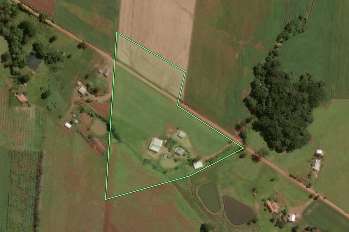 Imagem de satélite do imóvel rural em São José do Ouro (RS), com o contorno declarado no CAR desenhado por cima.