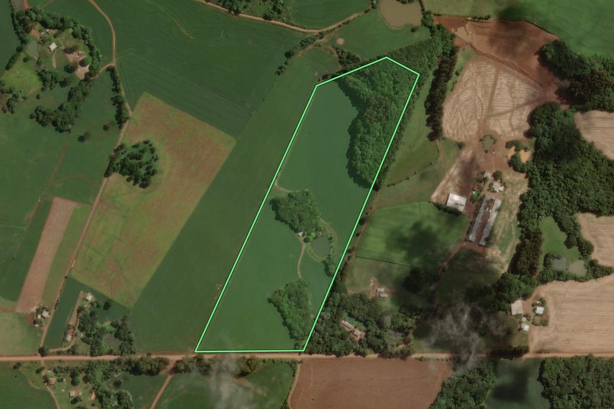 Imagem de satélite do imóvel rural em São José do Ouro (RS), com o contorno declarado no CAR desenhado por cima.