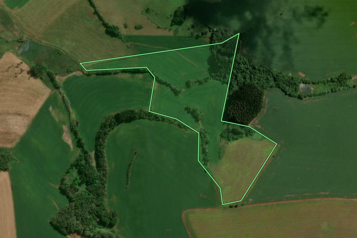 Imagem de satélite do imóvel rural em São José do Ouro (RS), com o contorno declarado no CAR desenhado por cima.