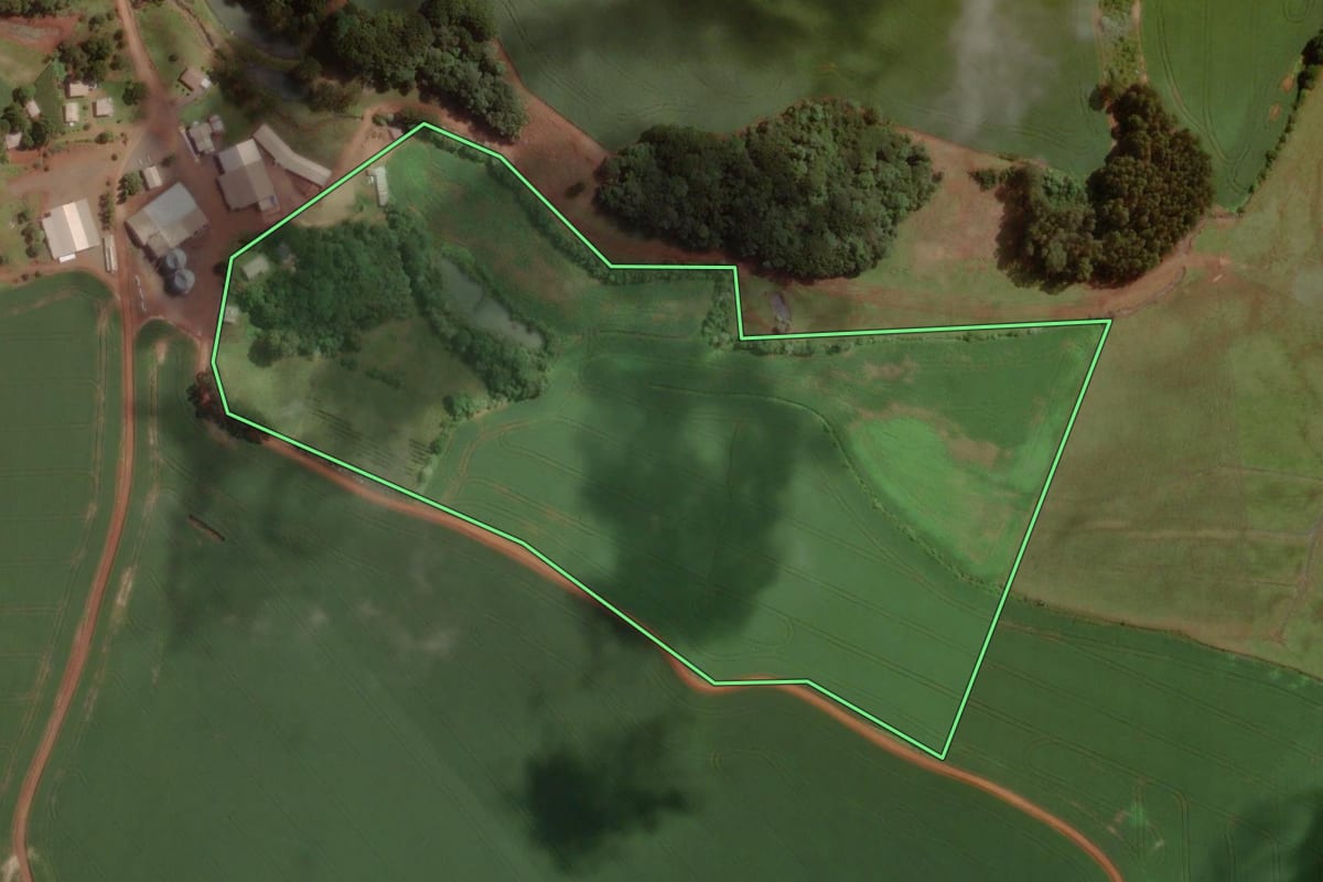 Imagem de satélite do imóvel rural em São José do Ouro (RS), com o contorno declarado no CAR desenhado por cima.