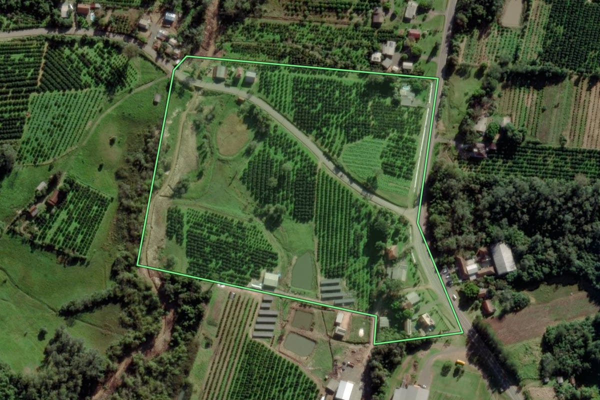 Imagem de satélite do imóvel rural em São José do Sul (RS), com o contorno declarado no CAR desenhado por cima.