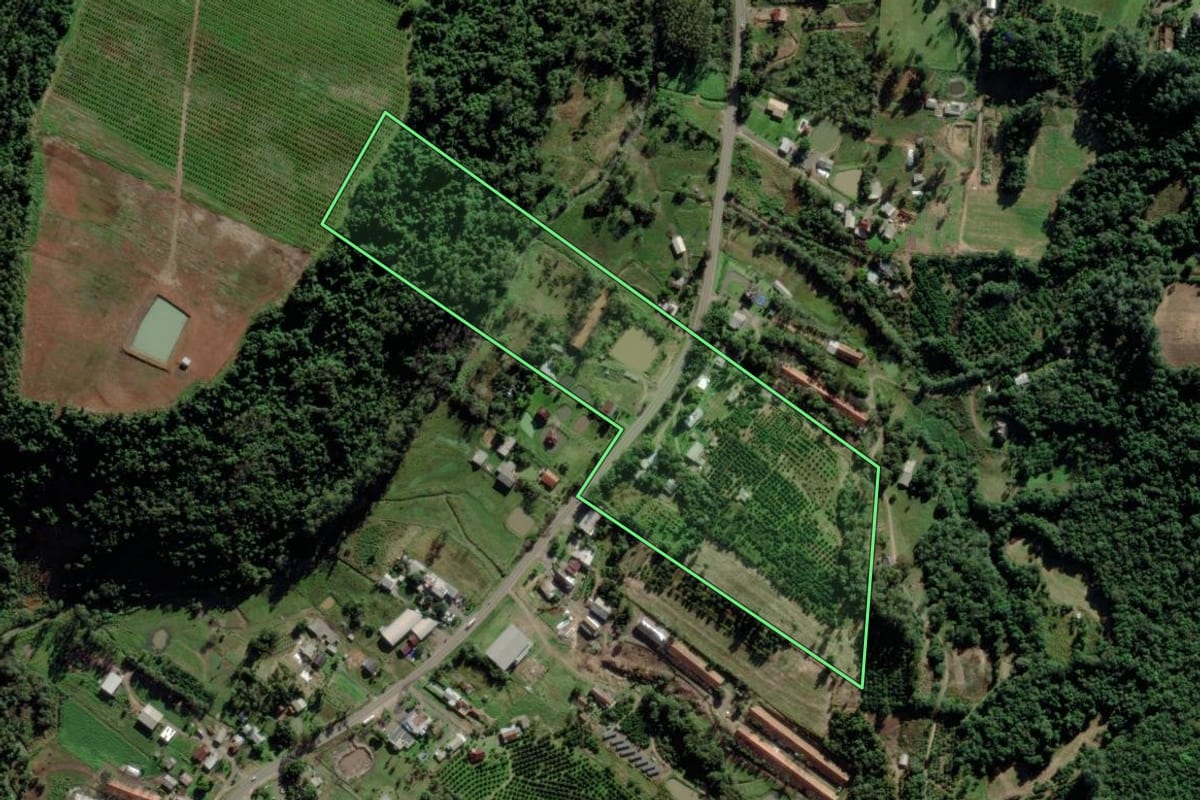 Imagem de satélite do imóvel rural em São José do Sul (RS), com o contorno declarado no CAR desenhado por cima.
