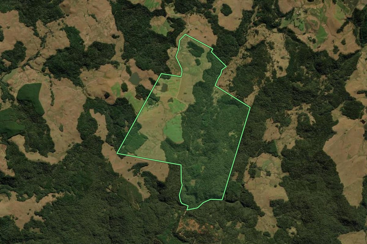 Imagem de satélite do imóvel rural em São José dos Ausentes (RS), com o contorno declarado no CAR desenhado por cima.