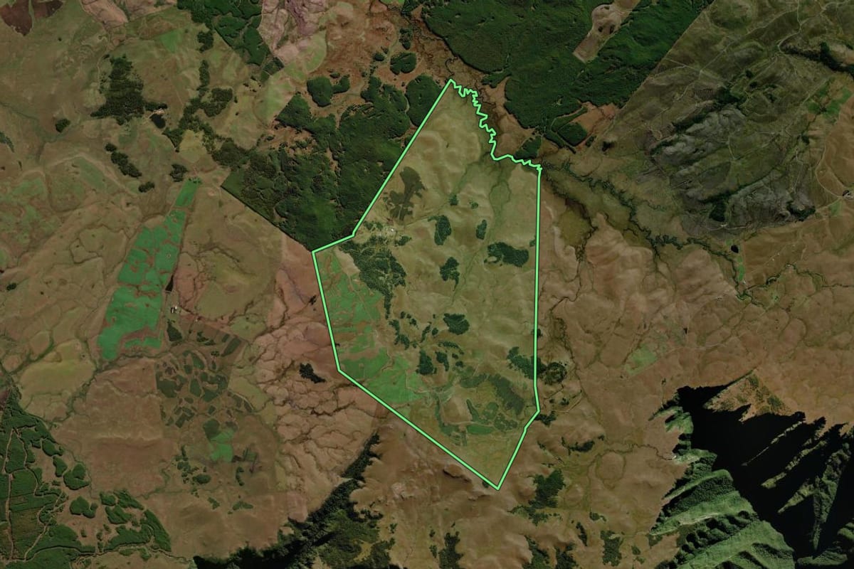 Imagem de satélite do imóvel rural em São José dos Ausentes (RS), com o contorno declarado no CAR desenhado por cima.