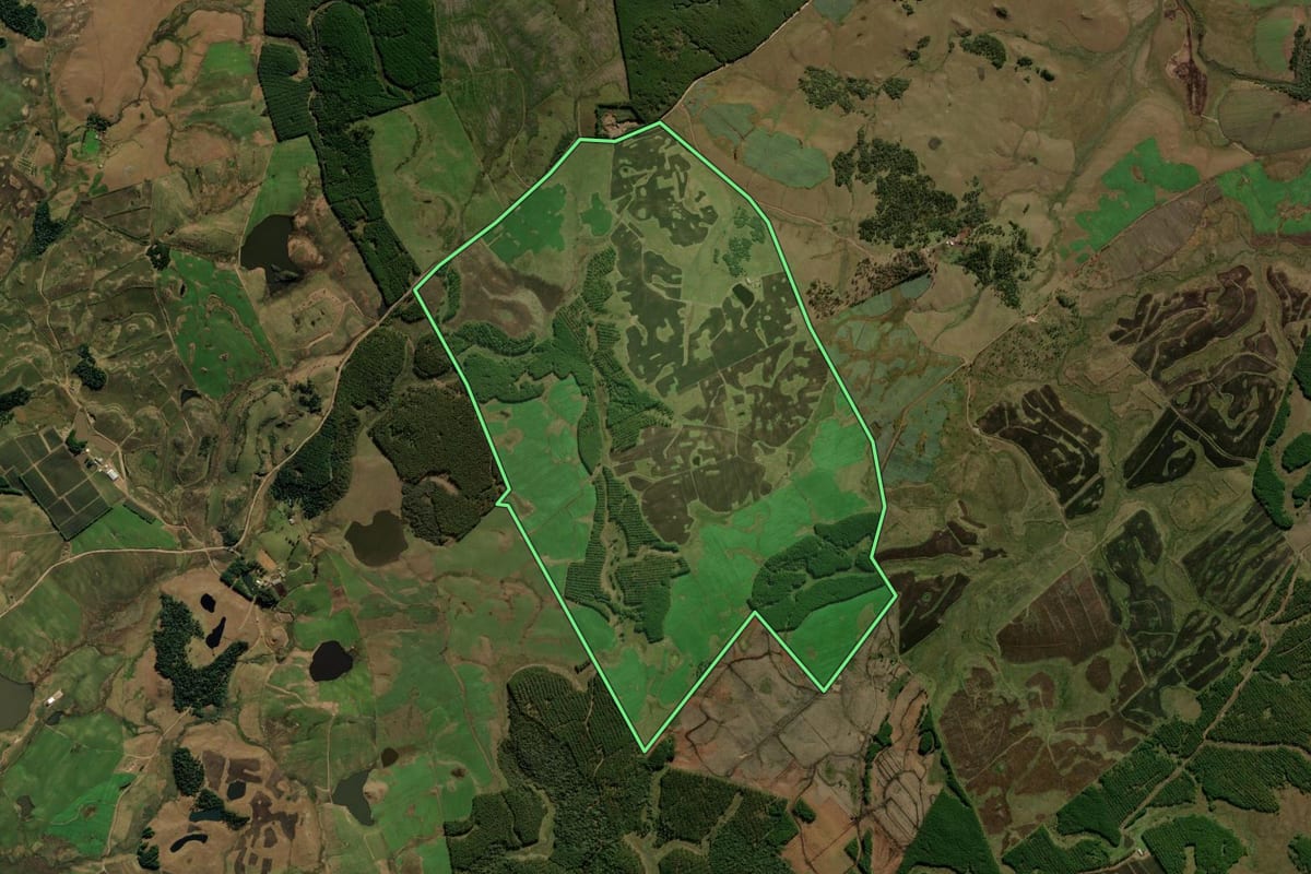 Imagem de satélite do imóvel rural em São José dos Ausentes (RS), com o contorno declarado no CAR desenhado por cima.