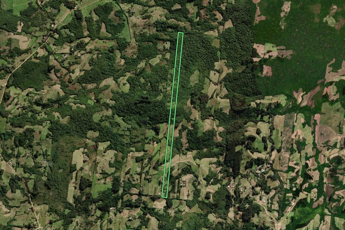 Imagem de satélite do imóvel rural em São Lourenço do Sul (RS), com o contorno declarado no CAR desenhado por cima.