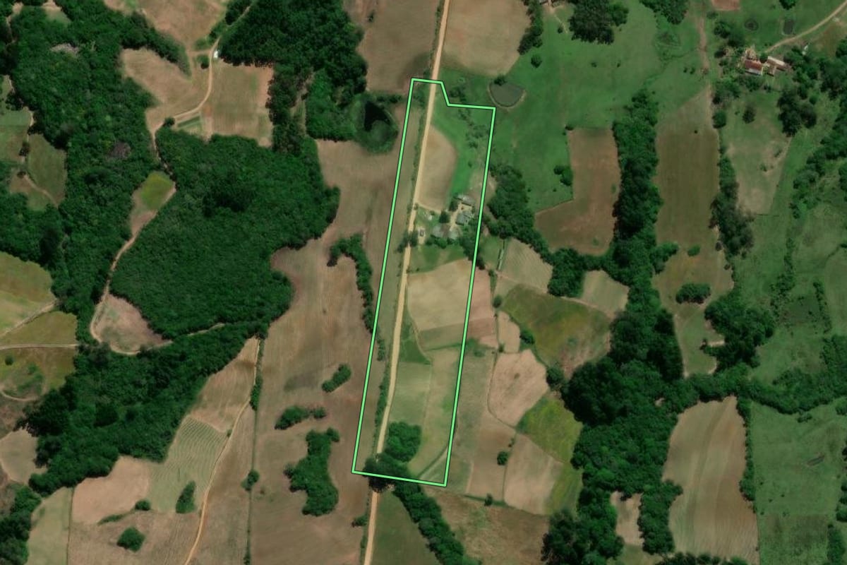 Imagem de satélite do imóvel rural em São Lourenço do Sul (RS), com o contorno declarado no CAR desenhado por cima.