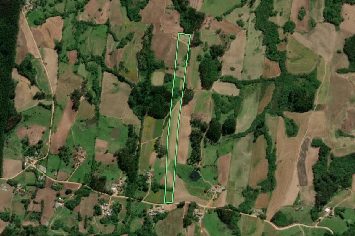 Imagem de satélite do imóvel rural em São Lourenço do Sul (RS), com o contorno declarado no CAR desenhado por cima.