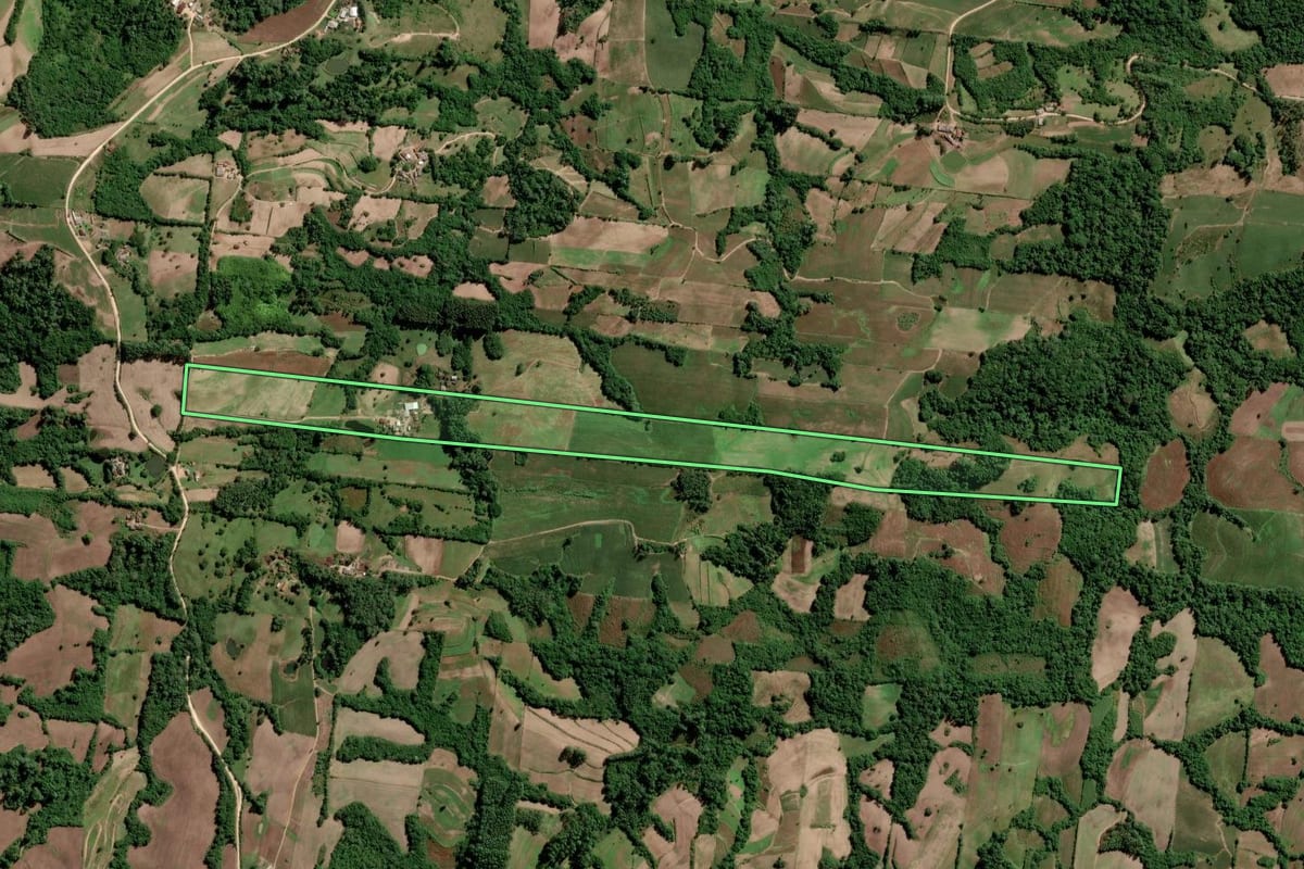 Imagem de satélite do imóvel rural em São Lourenço do Sul (RS), com o contorno declarado no CAR desenhado por cima.