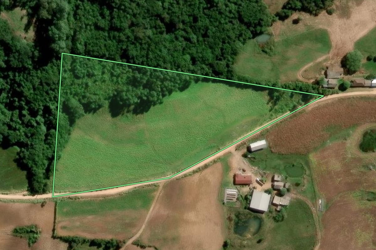 Imagem de satélite do imóvel rural em São Lourenço do Sul (RS), com o contorno declarado no CAR desenhado por cima.