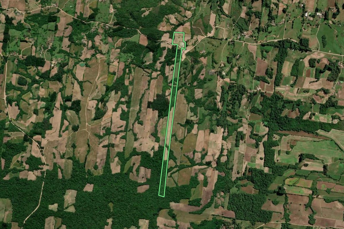 Imagem de satélite do imóvel rural em São Lourenço do Sul (RS), com o contorno declarado no CAR desenhado por cima.