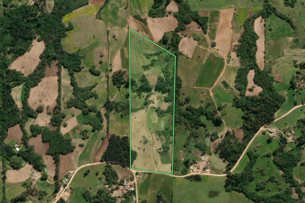 Imagem de satélite do imóvel rural em São Lourenço do Sul (RS), com o contorno declarado no CAR desenhado por cima.