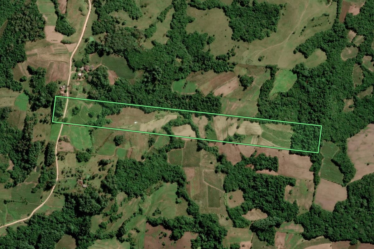 Imagem de satélite do imóvel rural em São Lourenço do Sul (RS), com o contorno declarado no CAR desenhado por cima.