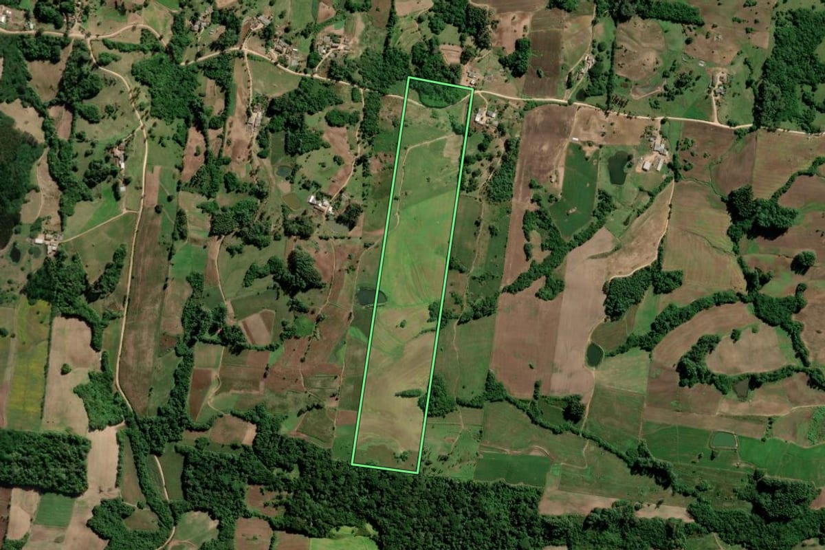 Imagem de satélite do imóvel rural em São Lourenço do Sul (RS), com o contorno declarado no CAR desenhado por cima.