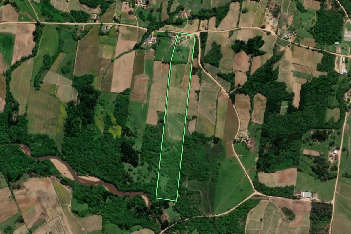 Imagem de satélite do imóvel rural em São Lourenço do Sul (RS), com o contorno declarado no CAR desenhado por cima.