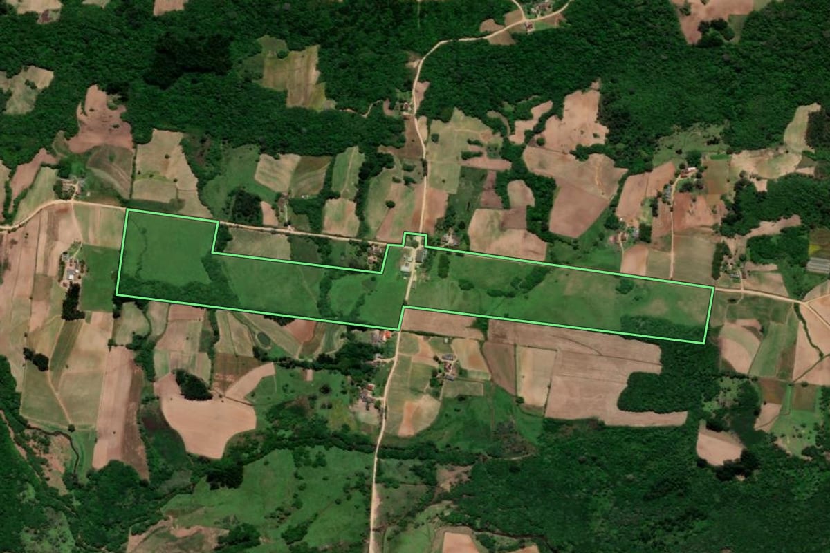 Imagem de satélite do imóvel rural em São Lourenço do Sul (RS), com o contorno declarado no CAR desenhado por cima.