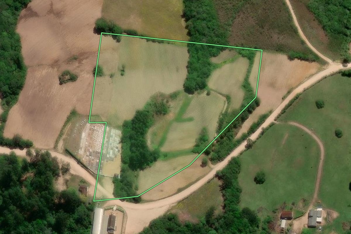 Imagem de satélite do imóvel rural em São Lourenço do Sul (RS), com o contorno declarado no CAR desenhado por cima.