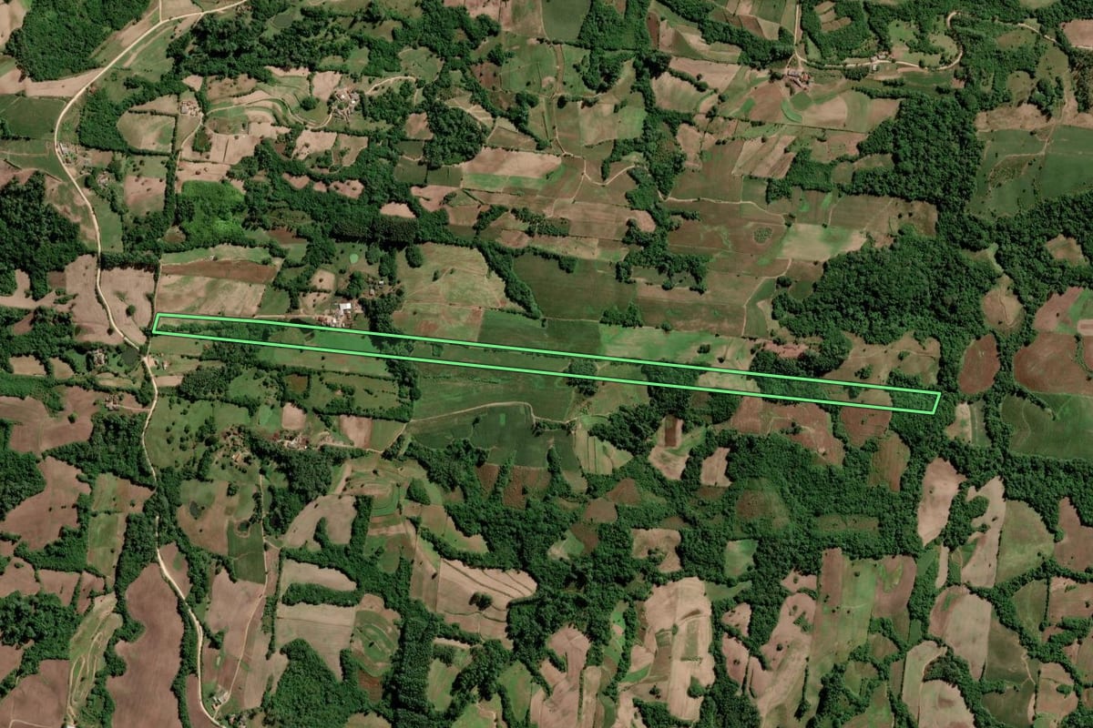 Imagem de satélite do imóvel rural em São Lourenço do Sul (RS), com o contorno declarado no CAR desenhado por cima.
