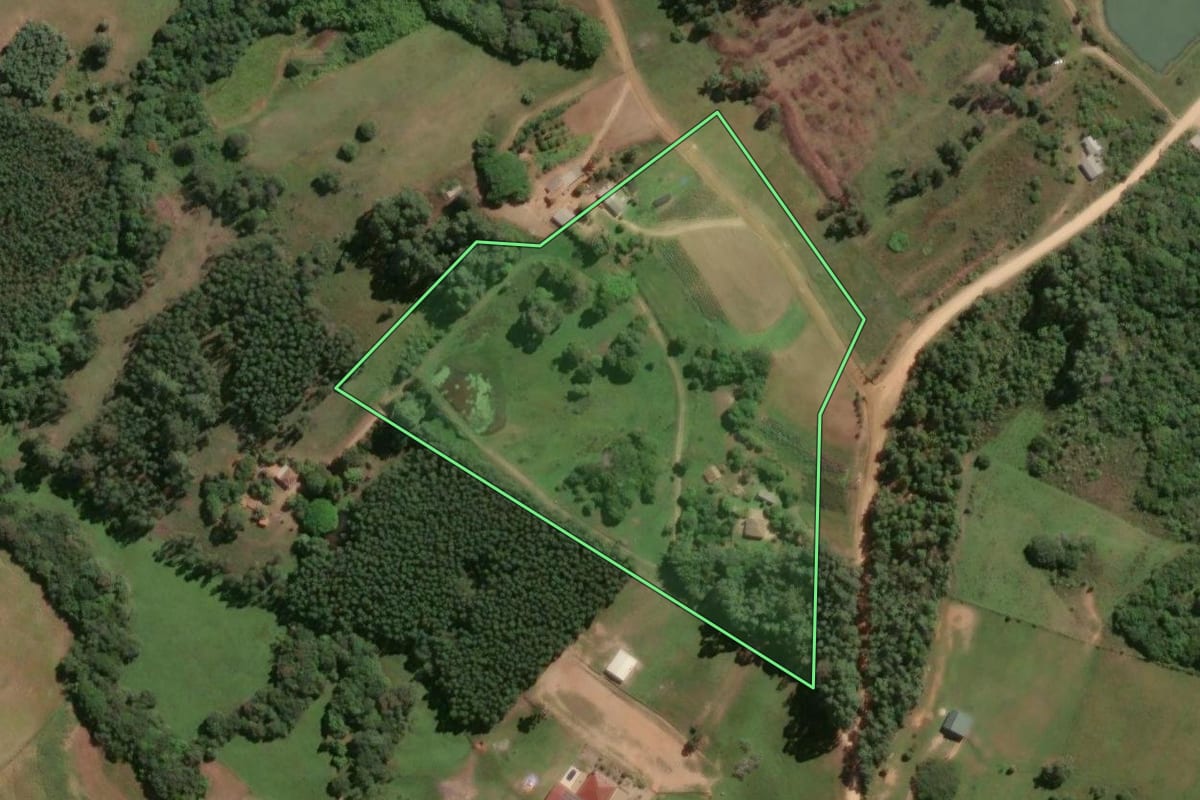 Imagem de satélite do imóvel rural em São Lourenço do Sul (RS), com o contorno declarado no CAR desenhado por cima.