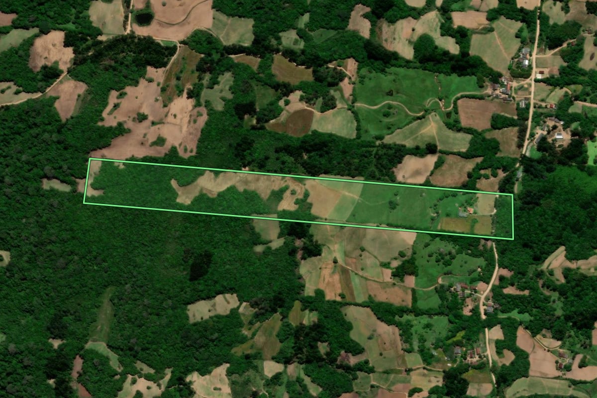Imagem de satélite do imóvel rural em São Lourenço do Sul (RS), com o contorno declarado no CAR desenhado por cima.