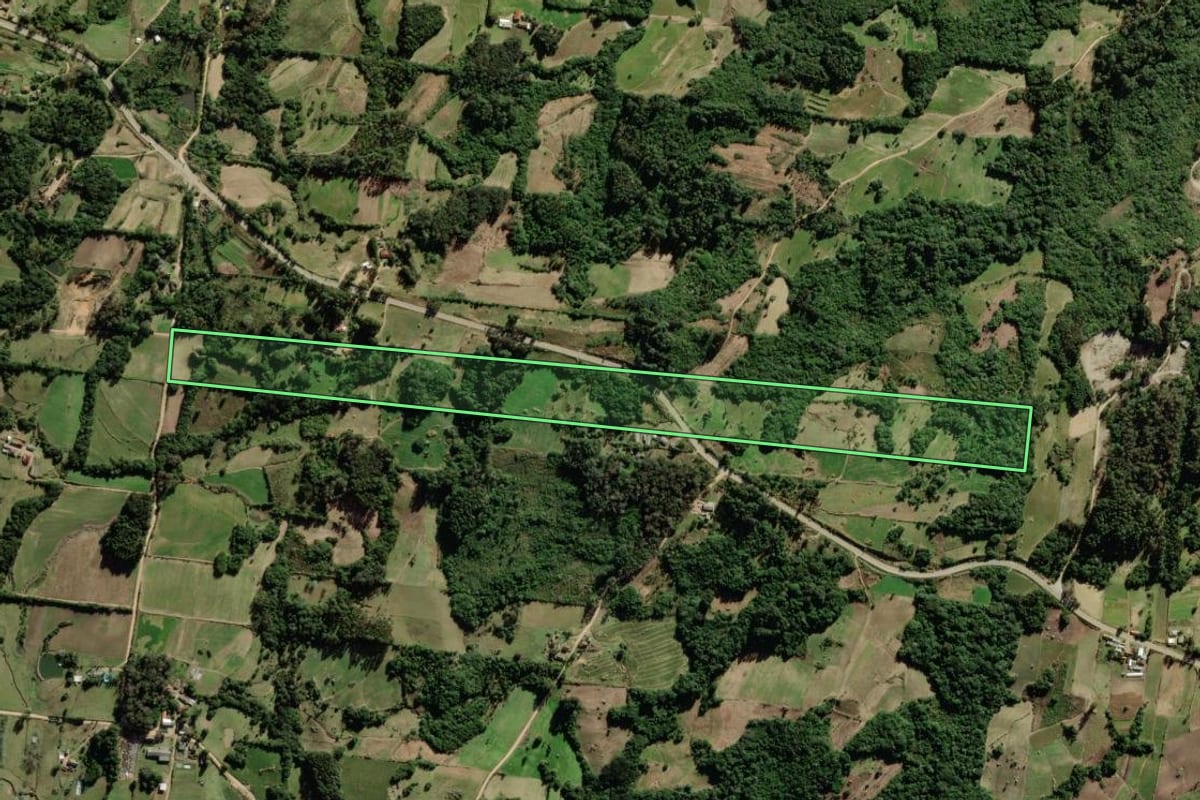 Imagem de satélite do imóvel rural em São Lourenço do Sul (RS), com o contorno declarado no CAR desenhado por cima.