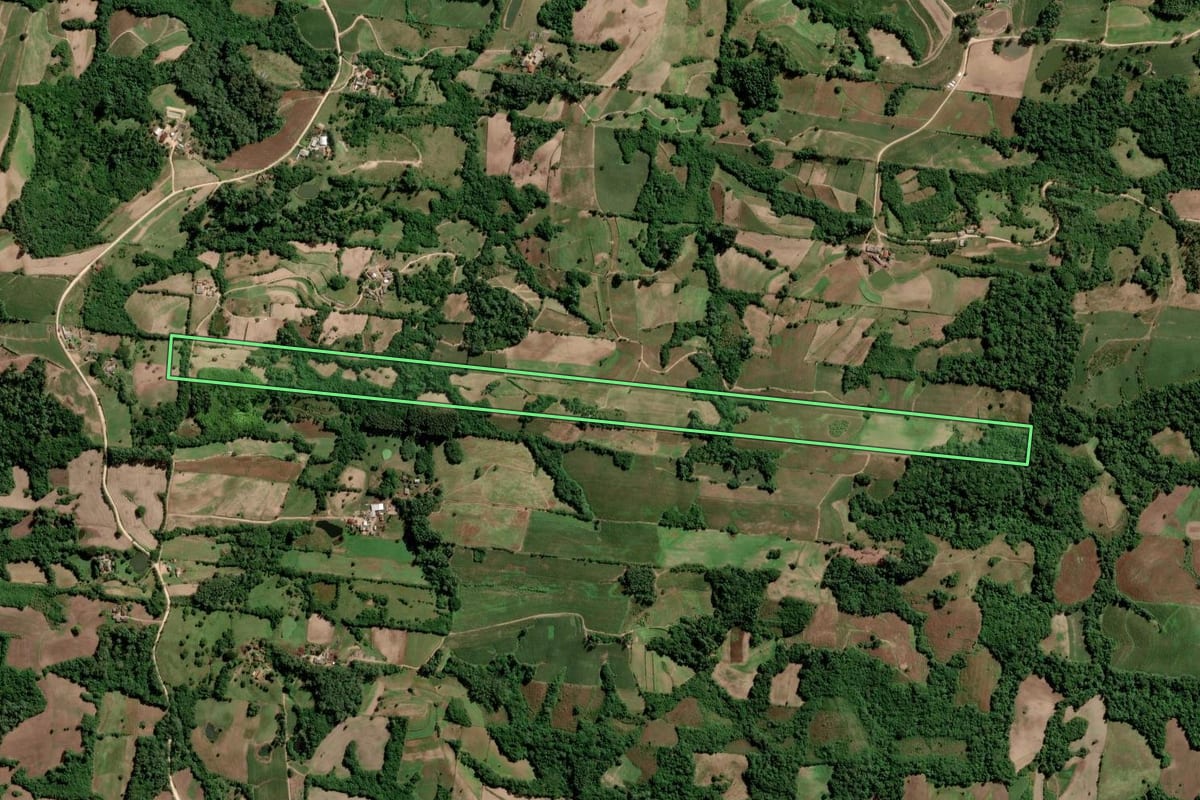 Imagem de satélite do imóvel rural em São Lourenço do Sul (RS), com o contorno declarado no CAR desenhado por cima.