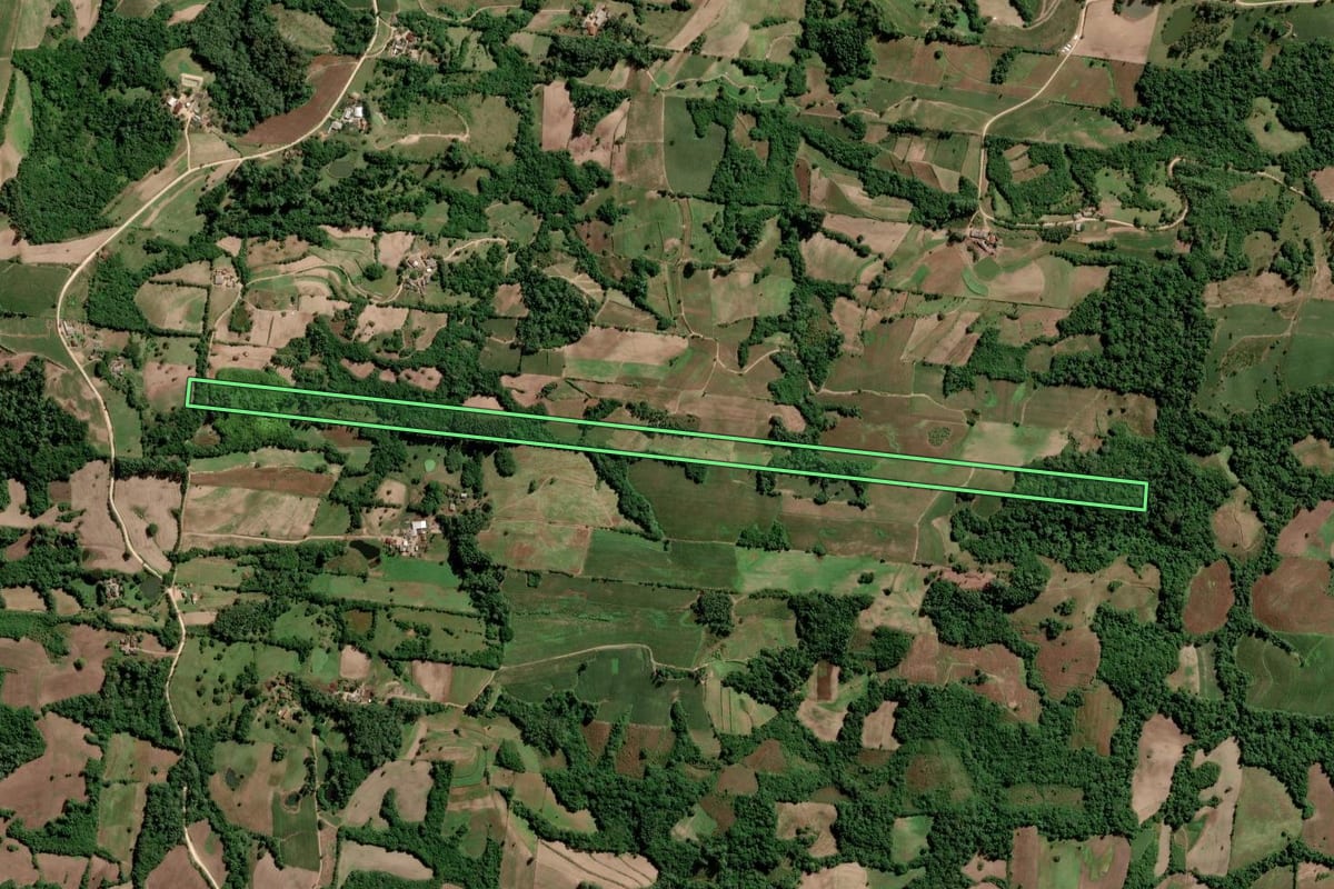 Imagem de satélite do imóvel rural em São Lourenço do Sul (RS), com o contorno declarado no CAR desenhado por cima.