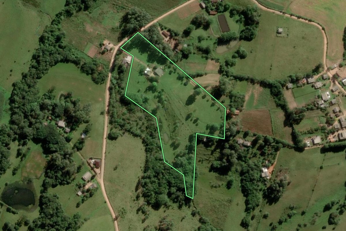 Imagem de satélite do imóvel rural em São Lourenço do Sul (RS), com o contorno declarado no CAR desenhado por cima.