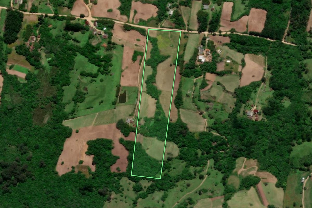 Imagem de satélite do imóvel rural em São Lourenço do Sul (RS), com o contorno declarado no CAR desenhado por cima.