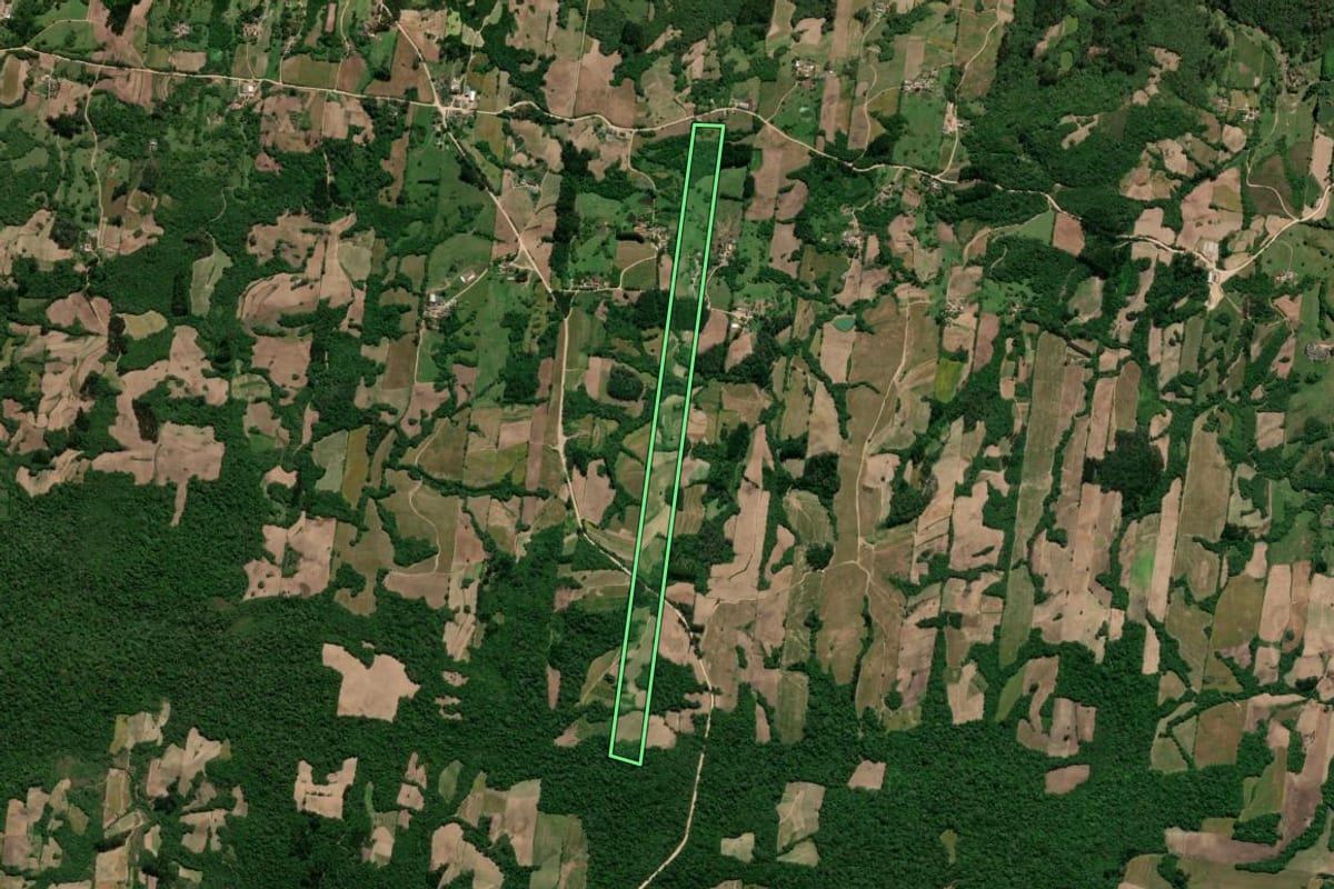Imagem de satélite do imóvel rural em São Lourenço do Sul (RS), com o contorno declarado no CAR desenhado por cima.