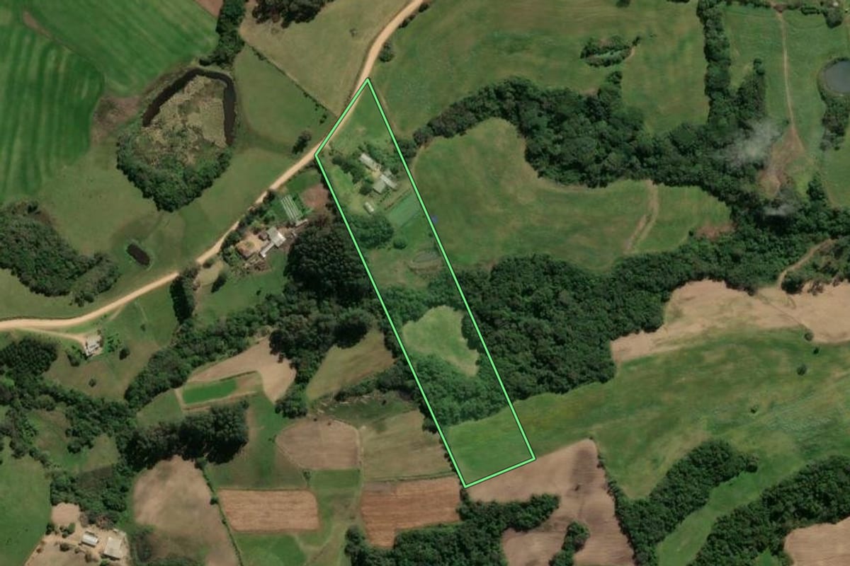 Imagem de satélite do imóvel rural em São Lourenço do Sul (RS), com o contorno declarado no CAR desenhado por cima.